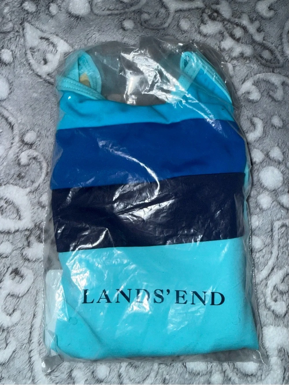 Lands' End Girls Aqua and Navy Colorblock One-Piece Swim Top